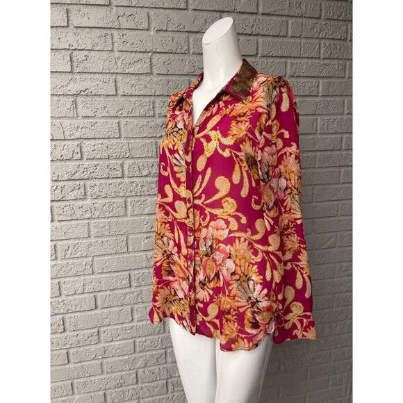 JM Collection Women Multicolored Long Sleeve Gold Sequin Collar Shirt Size 10 - Picture 3 of 9